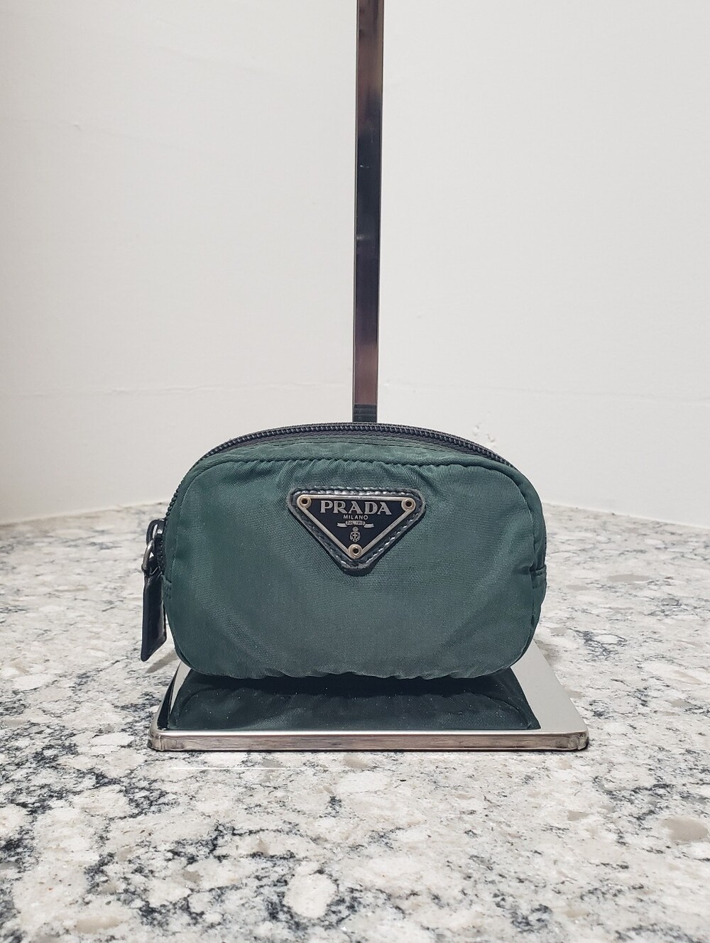 Prada Mini Dark Green Nylon Cosmetic Pouch